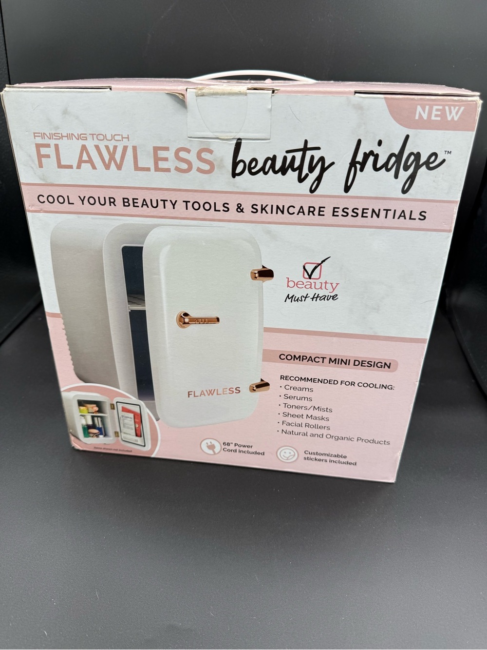 LAWLESS Beauty Fridge Mini Cooler - Pink & White with Gold Accents
